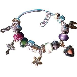Gold and Silver  Tone Multi Color Crystal Sentiments Themed Charm Bracelet, JTV